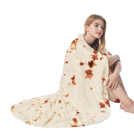 Admitrack Burrito Tortilla Blanket 80in, Double Sided Super Soft Flannel Throw, Gag Novelty Tortilla White Elephant Gift for Christmas Adults Kids Couples Parties
