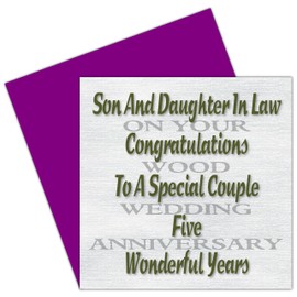 Son & Daughter In Law 5th Wedding Anniversary Card – Wood Anniversary - 5 Years - Together Always Design