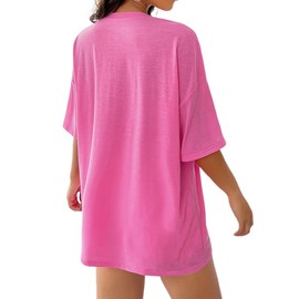 vblane Oversized T Shirts for Women Short Sleeve Summer Loose Vintage Graphic Tees LA Hot Pink Small