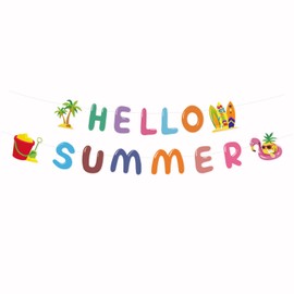 Hello Summer Banner,Summer Party Decorations with Flamingo Pattern Summer Garland Flag Decoration for Pool Party, Beach Party, Barbecue Party