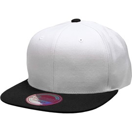 Classic Snapback Hat Blank Cap - Wool Blend Flat Visor (as1, Alpha, one_Size, White Black)