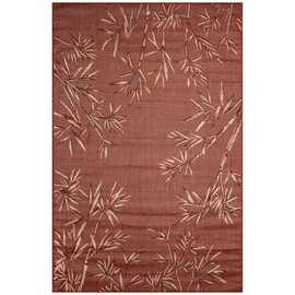 Liora Manne Carmel Indoor/Outdoor Power Loomed Synthetic Blend Low Profile Area Rug - Transitional Border Botanical Leaf Decorative (Bamboo Border Chili) (3'3" x 4'11")