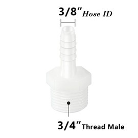 Quickun Plastic Hose Barb Fitting, 3/8" Barb to 3/4" Male Thread White Adapter Union Fitting (Pack of 5)