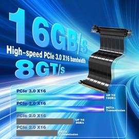 Duttek Right Angle PCIe 3.0 X16 Riser Cable 12 inch/300mm Compatible with NVIDIA-RTX 2000/GTX1600 Series, AMD RX6000/5000/500/400/Vega Series, PCIe 3.0 x16 High Speed Flexible Extender Card Black