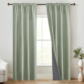 StangH Sage Green Blackout Curtains 84 inch Length 2 Panels Set, Linen Textured Privacy Bedroom Drapes Solid Energy Efficient Sliding Door Curtains for Bedroom Living Room Patio, W52 x L84