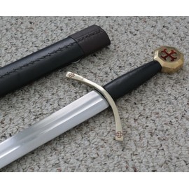 Tattva Tactical 37” Knights Templar Sword Brass Ornate Leather Sheath Full Tang Double Edge