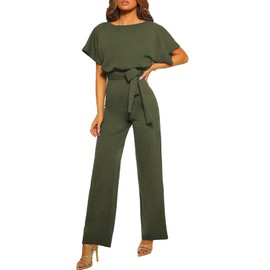 Coloody Women's Long Jumpsuit Elegant Summer Sleeveless Crew Neck Jumpsuit Trouser Suit Romper Wide Leg Playsuit, R-green