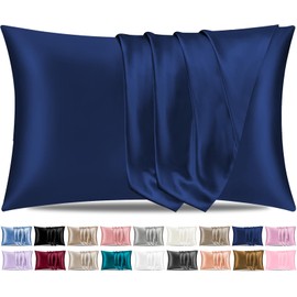 Pamposh Satin Silk Pillowcases For Hair And Skin 2 Pack Standard Size with Envelope Closure (2 Pcs Pillowcases (50 x 75 cm), Navy)