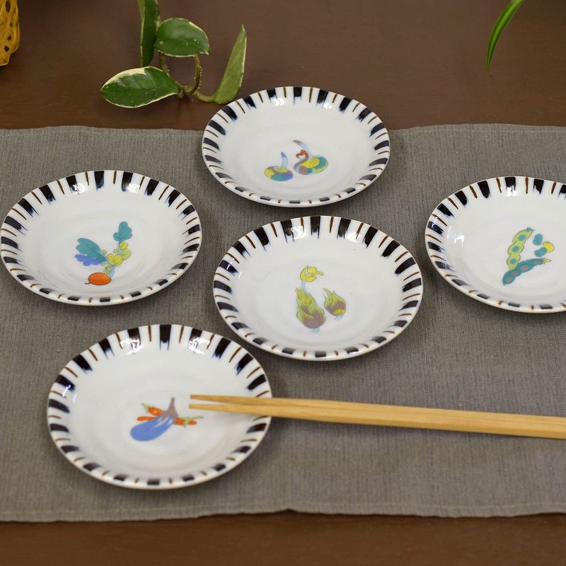 Stylish Dish Set, Kutani Ware, Small Plates, Set of 5,
