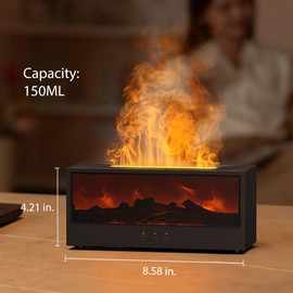 Flame Oil Diffuser, Fireplace Flame Humidifier,150ml Aromatherapy Diffuser, Cool Mist Flame Diffuser Humidifier, Flame Fire Diffuser for Spa, Home, Yoga, Office, Bedroom (Black)