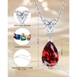 FANCIME Teardrop Garnet Pendant Necklace for Women, 925 Sterling Silver January Birthstone Necklace, Birthday Mother's Day Christmas Jewellery Gifts for Women Wife Mom