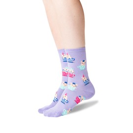 Hot Sox Women's Funny Jokes & Wordplay Crew Socks-1 Pair Pack-Cool & Cute Novelty Fashion Gifts, Pigs in A Tea Cup (Lavender), Shoe Size: 4-10