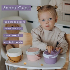 Tegion No Spill Silicone Toddler Snack Containers, Detachable Silicone Flap for Filling&Cleaning, Crumb-Free Hard Plastic Screw Travel Lid, Ultra-Soft for Baby Kids Hand In-Out, Snack Cup Holder 12 oz