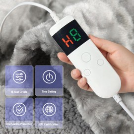 Cushious Electric Heated Blanket Throw 50''x60''Size Faux Fur Heating Blanket 10 Heating Settings, 1-8h Timer & Overheat Protection, Machine Washable, Soft Flannel and Sherpa Full Body Warmth