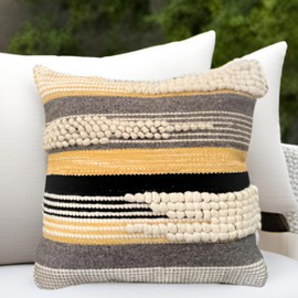 COCO MARKETPLACE Throw Pillow, Decorative Pillow Cover 18" x 18" Moroccan Rustic Neutral Handwoven 3D Tufted Accent Pillows for Sofa, Chair, Living Room, Home Decor Boho Pillows (Black/Gray)