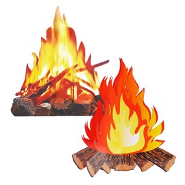 Artificial Fire Fake Flame Paper, 3D Decorative Cardboard Campfire Centrepiece, Artificial Fire Artificial Flame Camping Decoration, Artificial Flames, for Campfire Party Decorations (Set of 2)