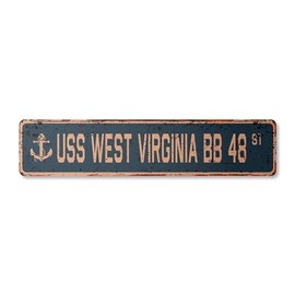 USS WEST Virginia BB 48 Vintage Plastic Street Sign us Navy Ship Veteran Sailor Gift | Indoor/Outdoor | 30" Wide