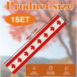 Canada Day Table Flag, Red Maple Leaf Stripes,Holiday Kitchen Dining Table Decoration for Home Party Decor Durable & Reusable, 30x182 cm, 100% Polyester, Easy Care, Perfect for Holiday Celebrations