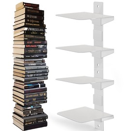 Defined Deco White Floating Bookshelves-Invisible Floating Bookshelf for Wall -4 Tier Wall Bookshelves,Vertical Spine Book Tower,Heavy-Duty Metal Book Organizers for Home,Office,Living Room,Pack of 2.