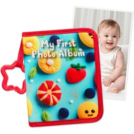 Baby’s My First Family Album – Soft Photo Cloth Book with Baby-Safe Mirror – Holds 17 4x6 Photos