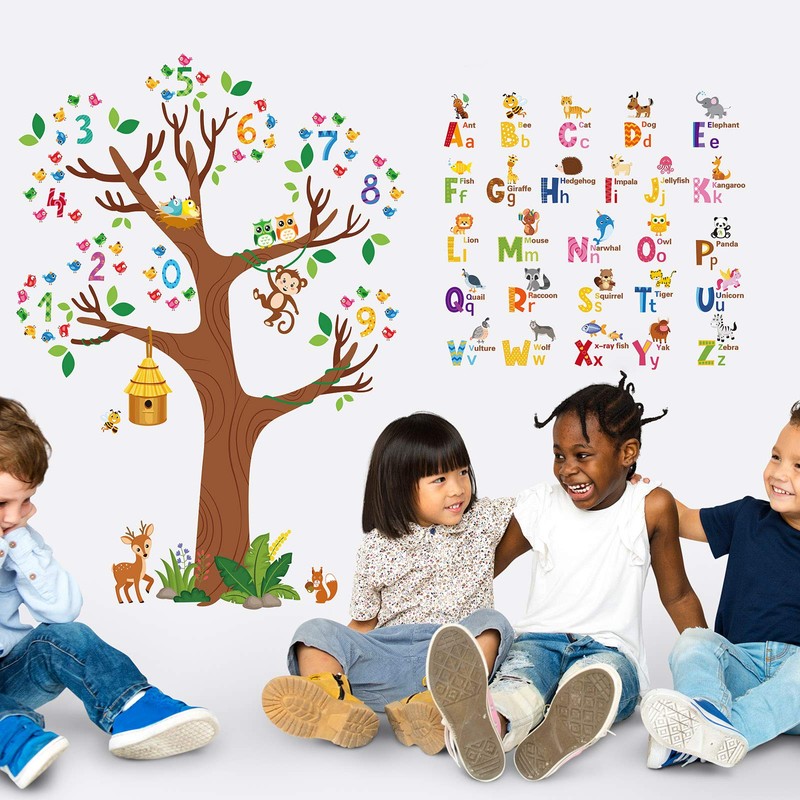 Zonon 3 Sheets Animal Alphabet and Numbers Tree Wall Decals