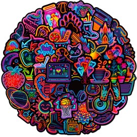 Stickers, Pack of 50 Graffiti Stickers Kids Cool Neon Sticker Set Waterproof Vinyl Stickers Bicycle Car Laptop Skateboard Scrapbook Drinking Bottle Suitcase Children's Birthday Party Favours Neon
