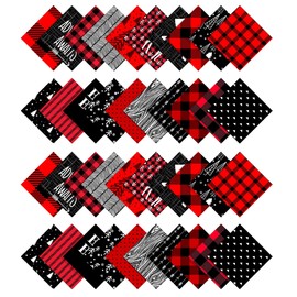 Soimoi Check Print Precut 5-inch Cotton Fabric Quilting Squares Charm Pack DIY Patchwork Sewing Craft- Red
