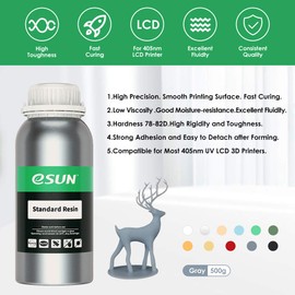 eSUN 405nm Impresora 3D de resina de secado rápido UV Resina de uso general estándar de resina fotopolímero para impresora Photon UV de secado LCD 3D, Gris(Grey), 500g
