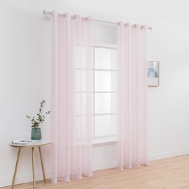 MIULEE 14 Sheer Voile Floral Embroidery Curtains with Eyelets, Transparent