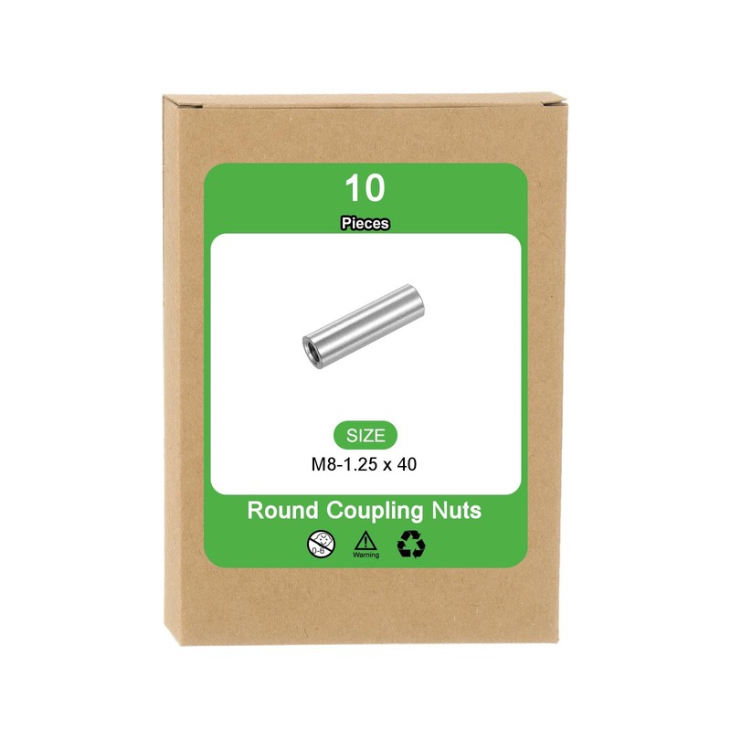 sourcing map M8x1.25mm Round Coupling Nuts, 10 Pcs 304 Stainless