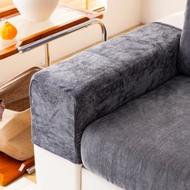 WEYOND Stretch Chenille Sofa Armrest Covers - Washable Sofa Cover, Sofa Cover & Couch Cover, Non-Slip Couch Cover for L-shaped Corner Sofas (2 x Armrest Covers, Dark Grey)