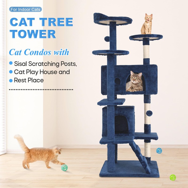 FDW Cat Tree 54in Cat Tower Multi-Level Durable Cat Scratching
