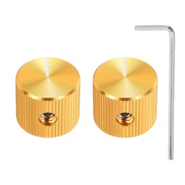 sourcing map 2 Pcs Aluminium Potentiometer Knobs, 1/4"(6mm) IDx5/8"(15mm) ODx1/2"(12.5mm) Height Universal Volume Tone Control Knobs for Guitar, Bass, Straight Line Indicator, Gold
