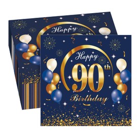 GROVBLE Pack of 40 Napkins 90th Birthday Man 90th Birthday Decoration Napkins Blue, Napkins 90th Birthday Woman, Happy Birthday Napkins, Napkins Birthday, 90th Birthday Napkins, 33 x 33 cm
