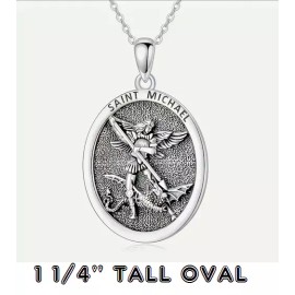 Fashion Jewelry Large ST ANGEL MICHAEL PROTECT FAITH Charm 925 Sterling Silver 26" Necklace Men