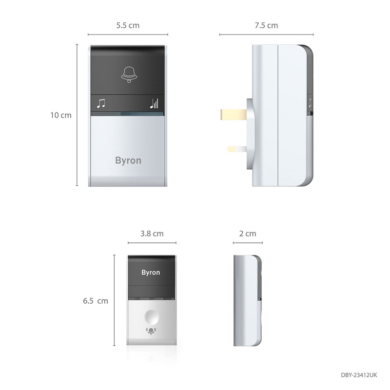 Byron DBY-23412UK Wireless Portable Doorbell Set, 100m Range, 16 Melodies