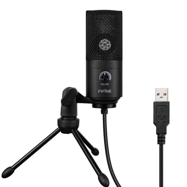 FIFINE K669B USB Microphone, Condenser Microphone, PC Microphone, Internet Calling, Game Streaming, Work from Home, Voice Chat, Unidirectional Adjustable Volume, Includes Tripod Microphone Stand, Compatible with PC Windows/Mac, Black