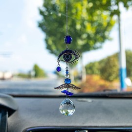 MENGSOOD Blue Evil Eye Car Hanging Ornament for Rear View Mirror Evil Eye Decor Protection and Good Luck Charm Window Hanging Sun Catcher Decor Car Amulet Ornament for Protection & Blessing (Blue Eye)