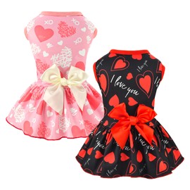 Vehomy 2-Pack Valentine's Day Dog Cat Dress Love Heart Dog Dresses Puppy Valentines Day Skirt Dog Pet Valentines Day Costume Outfit Apparel Clothes for Small Medium Dogs Cats S