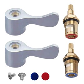 Divono Tap Cartridges, 2 Set Quarter Turn Tap Valves Cartridges, Tap Valve with 2 Handles, Brasstap Cartridges, Tap Glands Seals Repair Kit Kitchen Bathroom Faucet Bid Tap