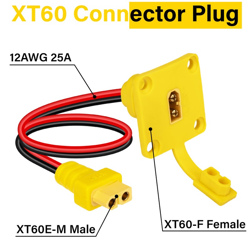 XT60 Male to Female Mount Panel Cable, 12AWG Gold Plated