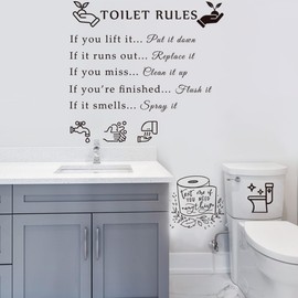 Toilet Rules Wall Quotes Stickers Peel and Stick DIY Removable Wall Decal Wall Decor Vinyl Rules Sign Wall Art Decals for Toilet Bathroom Laundry Room Shower Room Decoration
