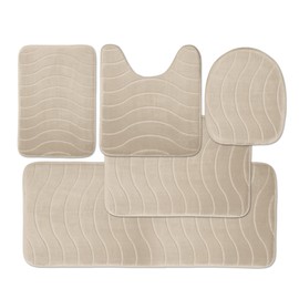 Elvoki Luxury Bathroom Rugs Set 5 Piece - Memory Foam Bath Mat Set, Toilet Rug Set. Strong Absorbent, Non-Slip, Ultra Soft, Easy to Clean, Beige