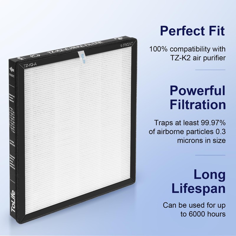 ToLife TZ-K2 Air Purifier Replacement Filter, 3-in-1 HEPA High-Efficiency Activated