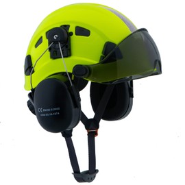 LOHASPRO Arborist Forestry Helmet Safety Hard Hat with Visor and Ear Muffs for Tree Service Logging Cutting Wood Chainsaw Helmet Garden Work Trimming Mowing(P91 Lime+Smoked Visor+Earmuff)