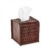 Two's Company Chestnut Woven Leather Tissue Box Cover, 5.5-Inch