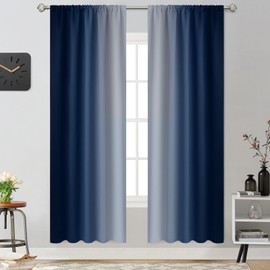 Yakamok 72 Inch Length Thermal Insulated Rod Pocket Ombre Curtains, Room Darkening Gradient Color Ombre Curtains for Bedroom (Blue and Greyish White, 52W x 72L Inch, 2 Panels)