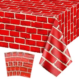 PIXHOTUL 4 Pcs Red Brick Tablecloths, 51in x 108in Brick Wall Backdrop, Brick Table Covers, Brick Wall Scene Backdrop Decoration for Holiday, Birthday, Christmas (4, 51'' x 108'')