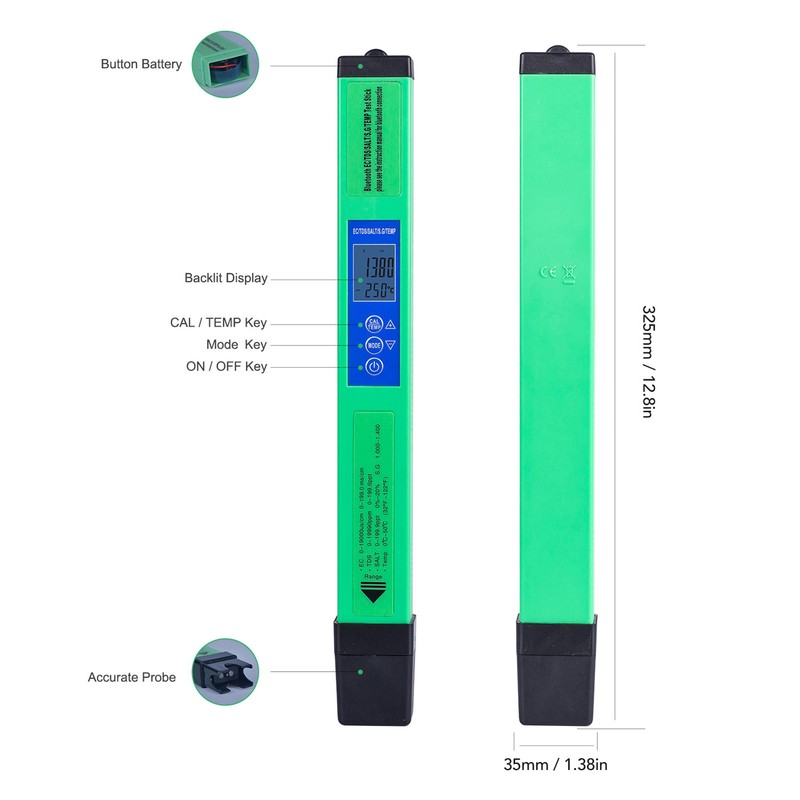 Bluetooth Water Tester EC TDS SALT S.G TEMP 5 in