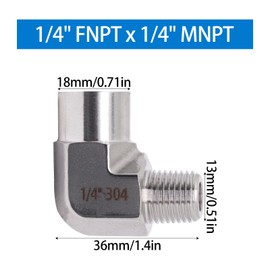 ZHMEINA 1/4" NPT Female x 1/4" NPT Male 90 Degree Barstock Street Elbow, 304 Stainless Steel Pipe Fitting, 2PCS